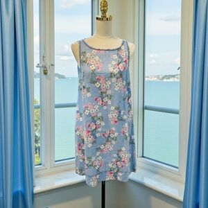 J. Jill Love Linen Blue Floral Maxi Dress 100% Linen Sz SP Lagenlook Coastal